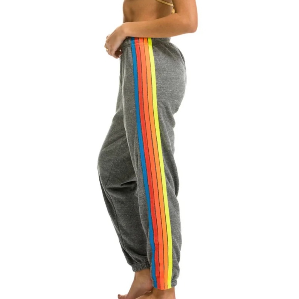 Aviator Nation 5 Stripe Sweatpants- Heather Gray/Neon Rainbow.